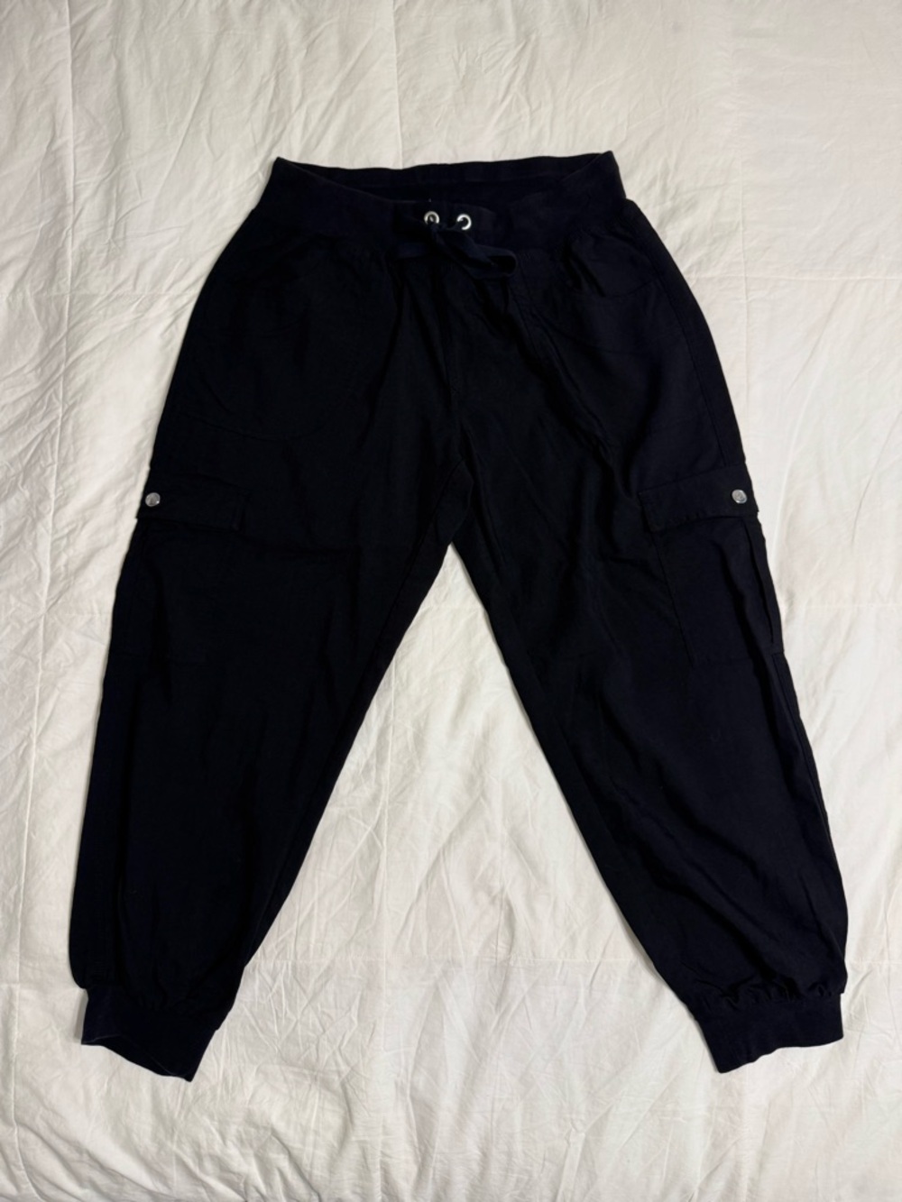 Women's Black Cargo Jogger Pants with Drawstring Waist